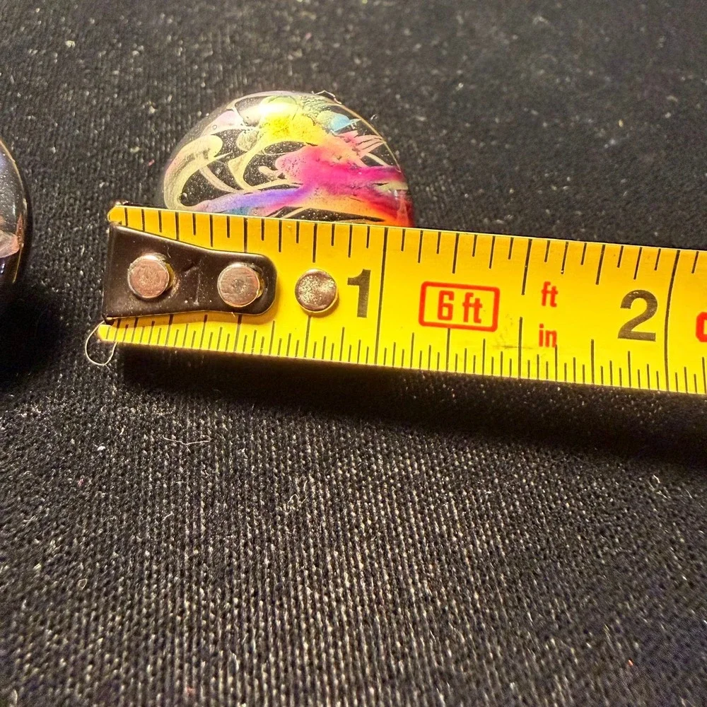 Vintage‎ Style Abstract Rainbow Resin Button Stud Earrings Black Multi Color 80s